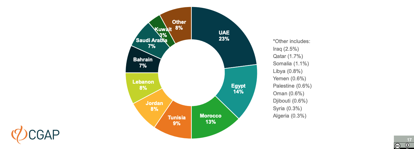 Fintech solution geographical distribution, Fintechs Across the Arab World, CGAP, Dec 2020